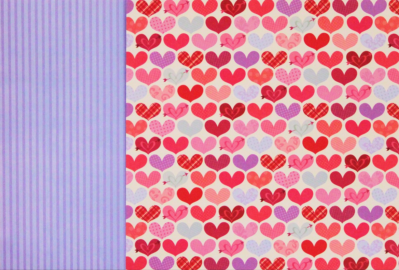 K & Company Valentines Day Hearts & Stripes 12x12 Double-Sided Light Cardstock Paper
